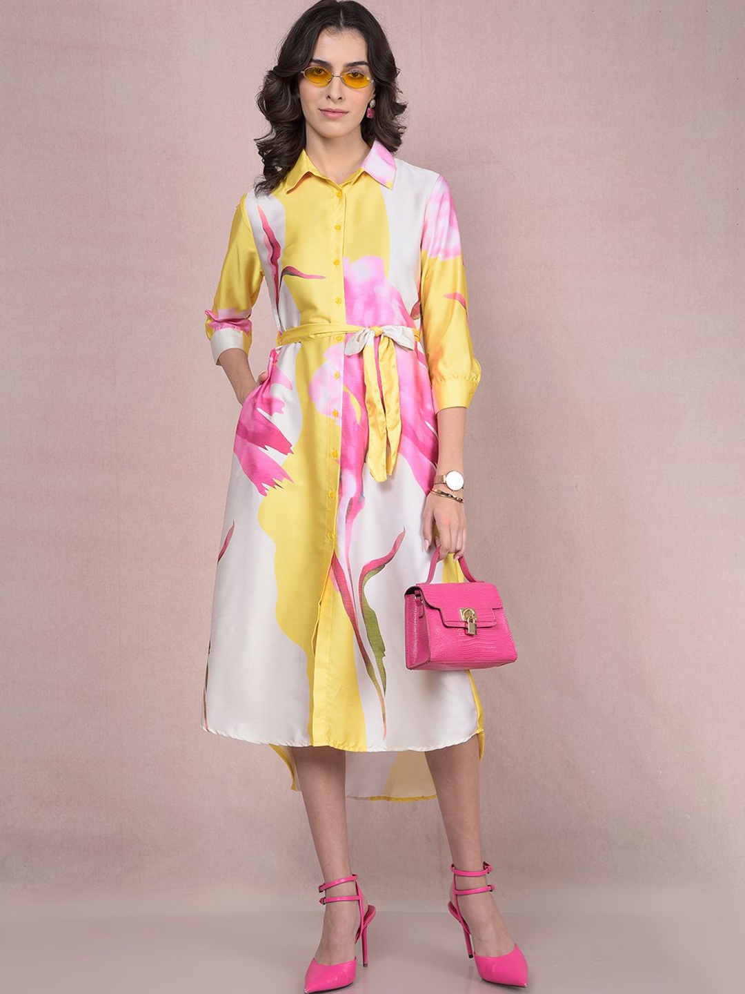 

Crimsoune Women Club Print Shirt Midi Dress, Pink