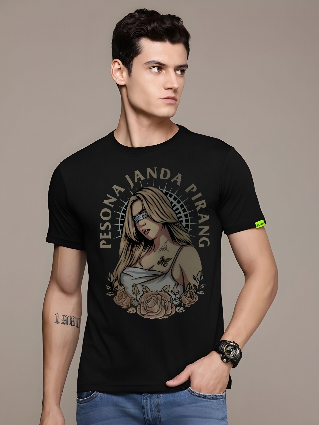 

THE BEETEL HOUSE Graphic Printed Pure Cotton T-shirt, Black