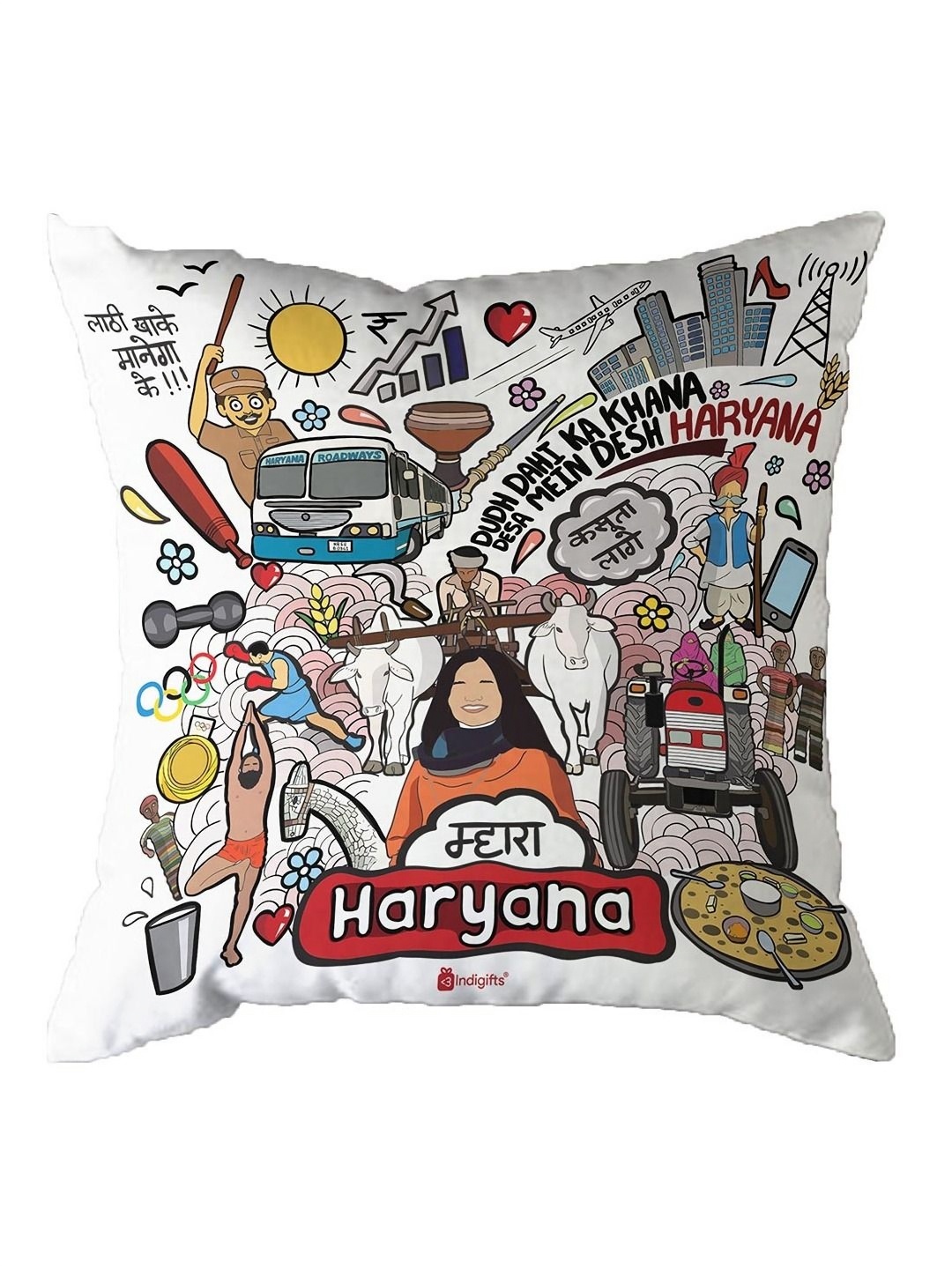 

Indigifts Red & White Square Shape Printed Cushion Cover With Filler