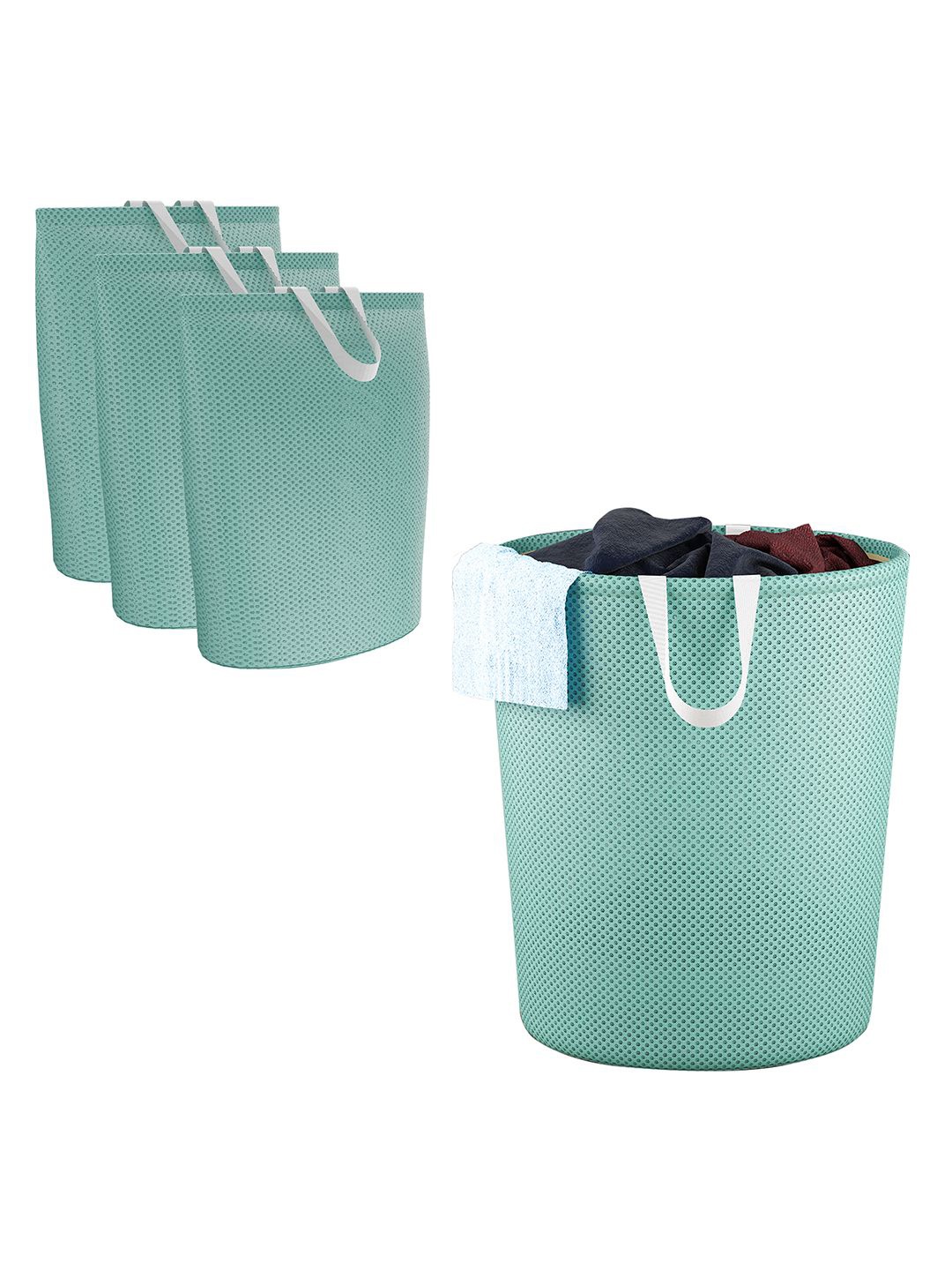 

Kuber Industries Green 4 Pieces Reusable Foldable Lightweight Laundry Bags With Handle