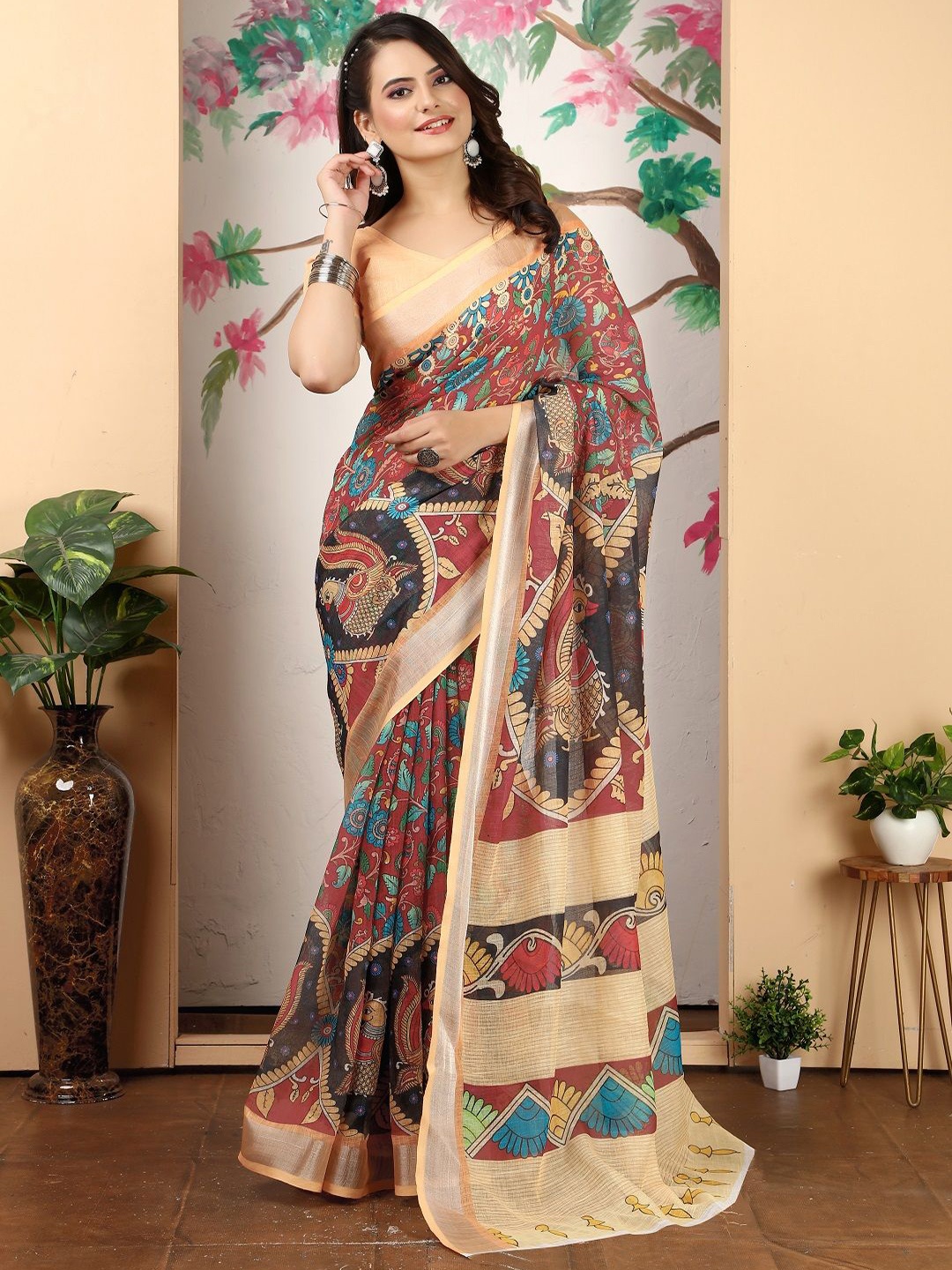 

Mitera Woven Design Zari Pure Cotton Saree, Maroon