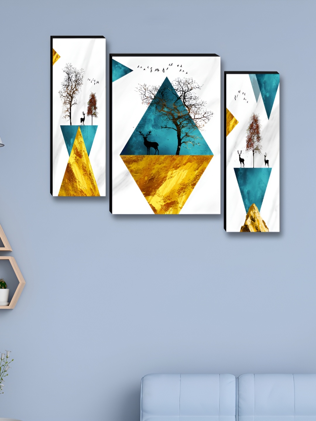 

Myntra Elegant Homes White & Gold-Toned 3 Pieces Tree & Deer Wall Art
