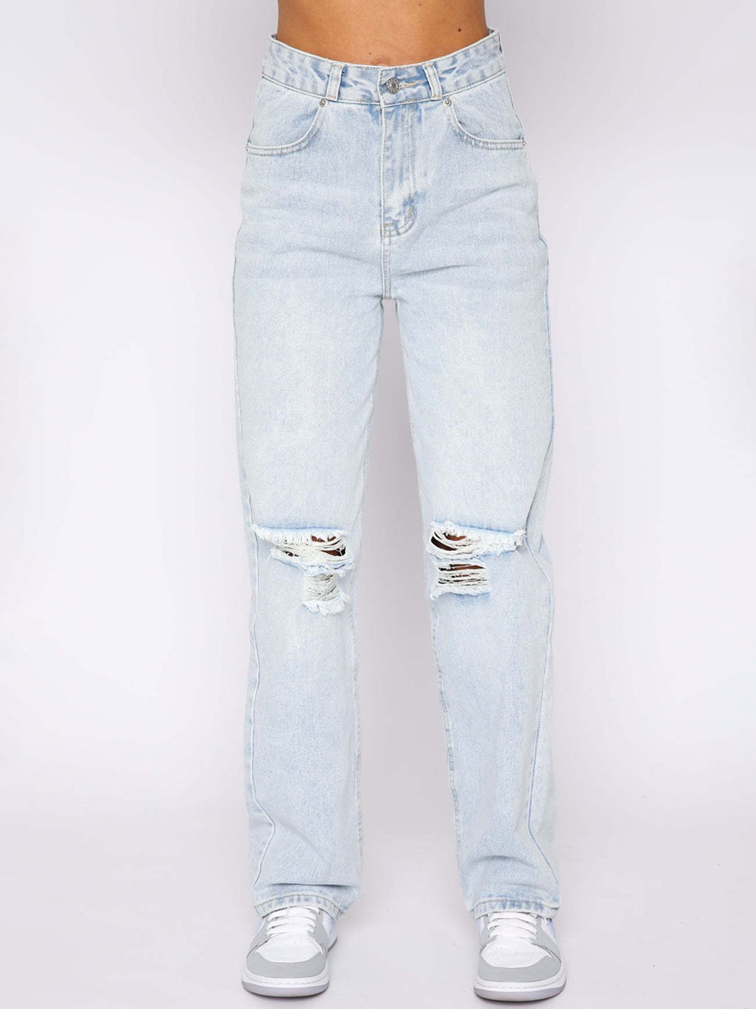 

StyleCast Women Cotton Straight Fit High-Rise Slash Knee Jeans, Blue