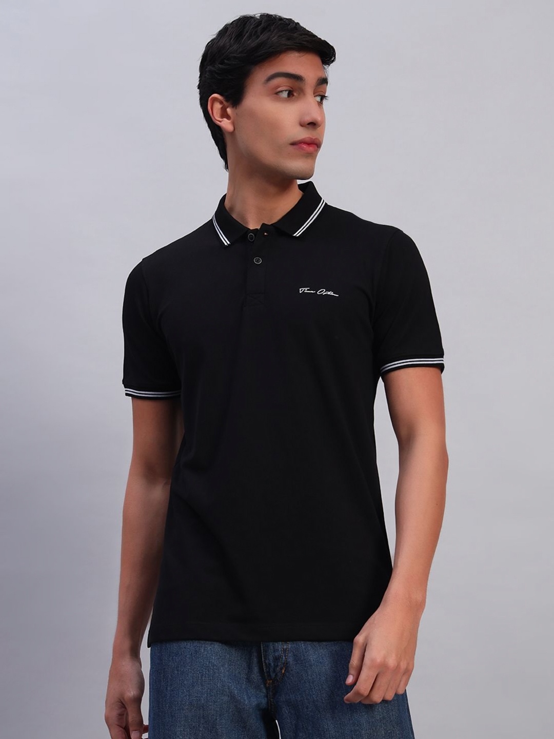 

TMO Men Solid Polo Collar Cotton T-shirt, Black