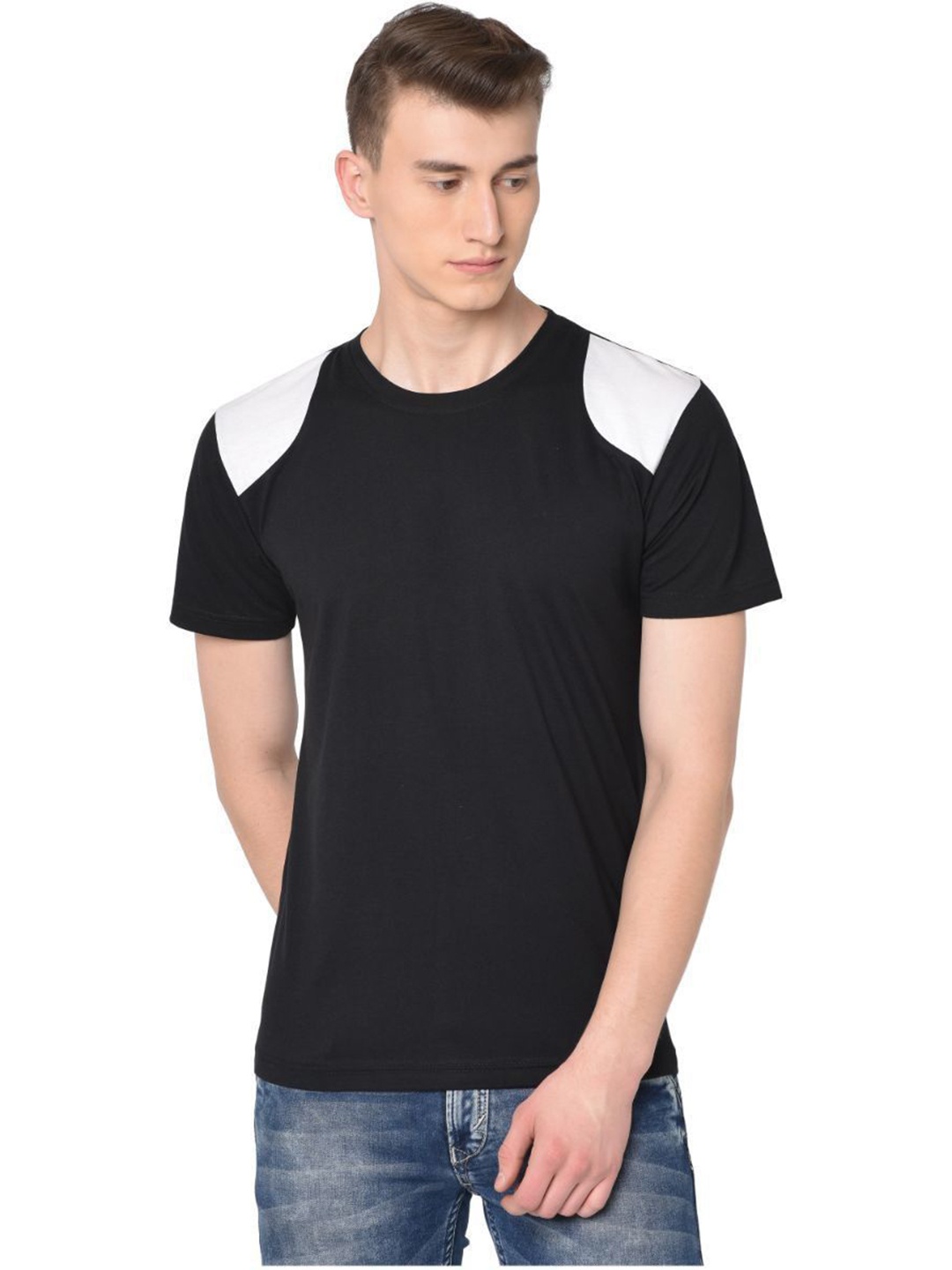 

Unicus Apparel Men Colourblocked Round Neck Cotton T-shirt, Black