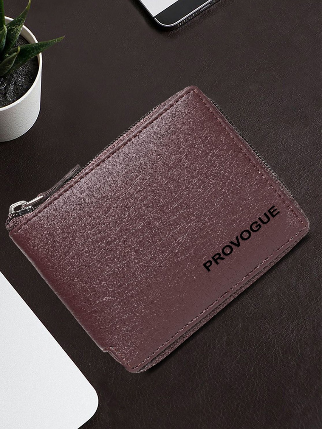 

Provogue Men Textured PU Zip Around Wallet, Burgundy