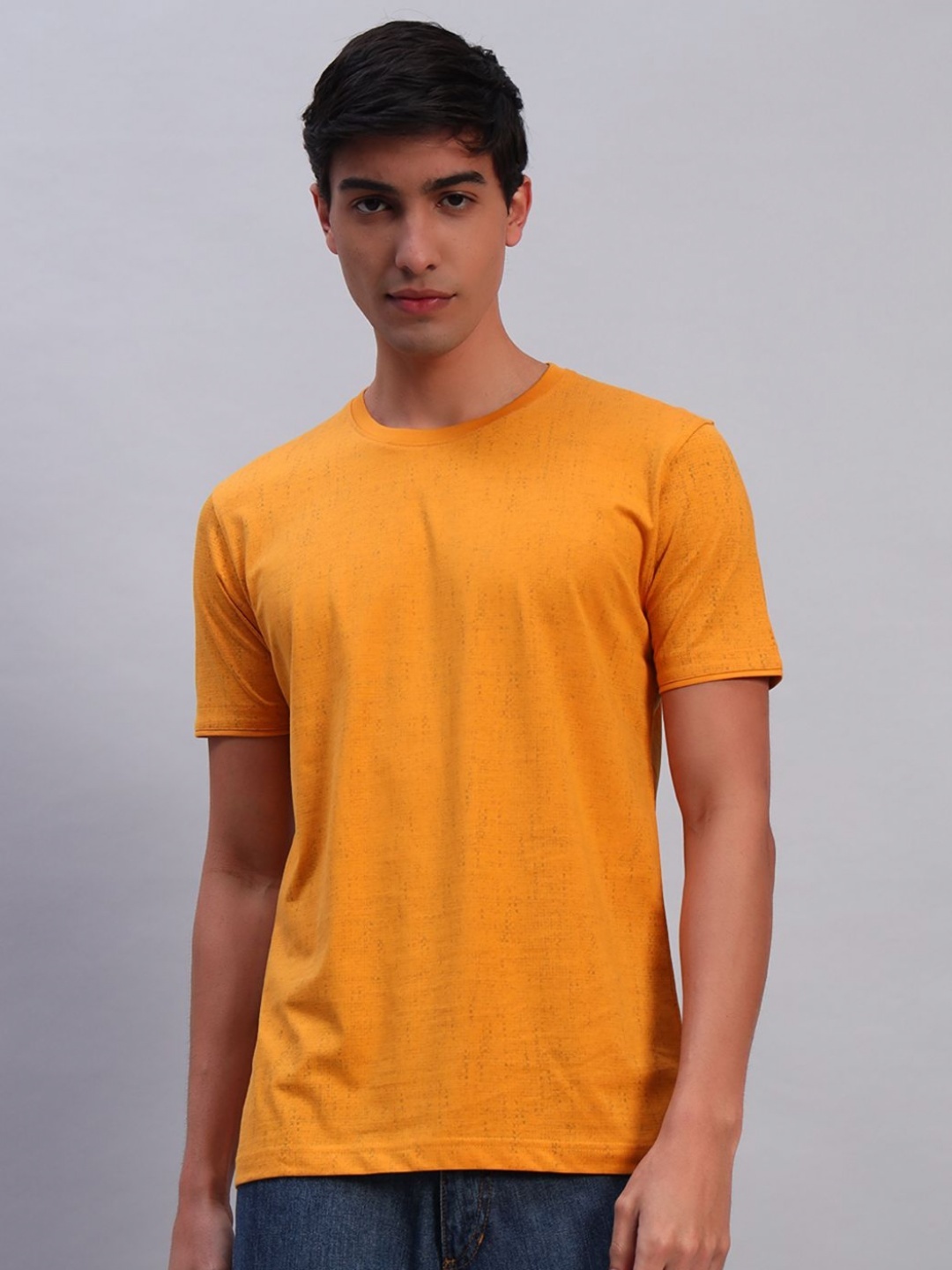 

TMO Men Solid Round Neck Cotton T-shirt, Mustard