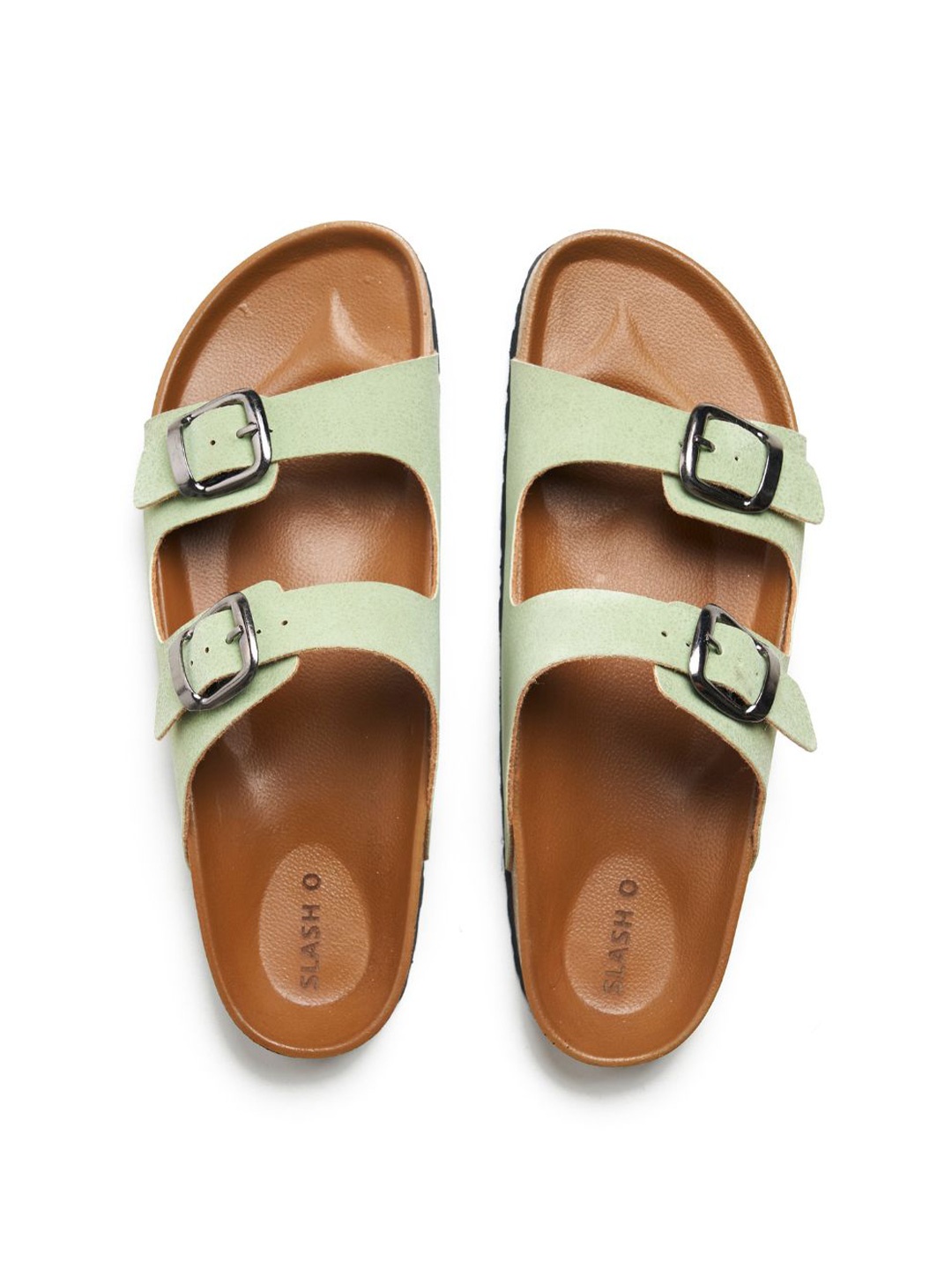 

Slash O Women Buckles Open Toe Flats, Green