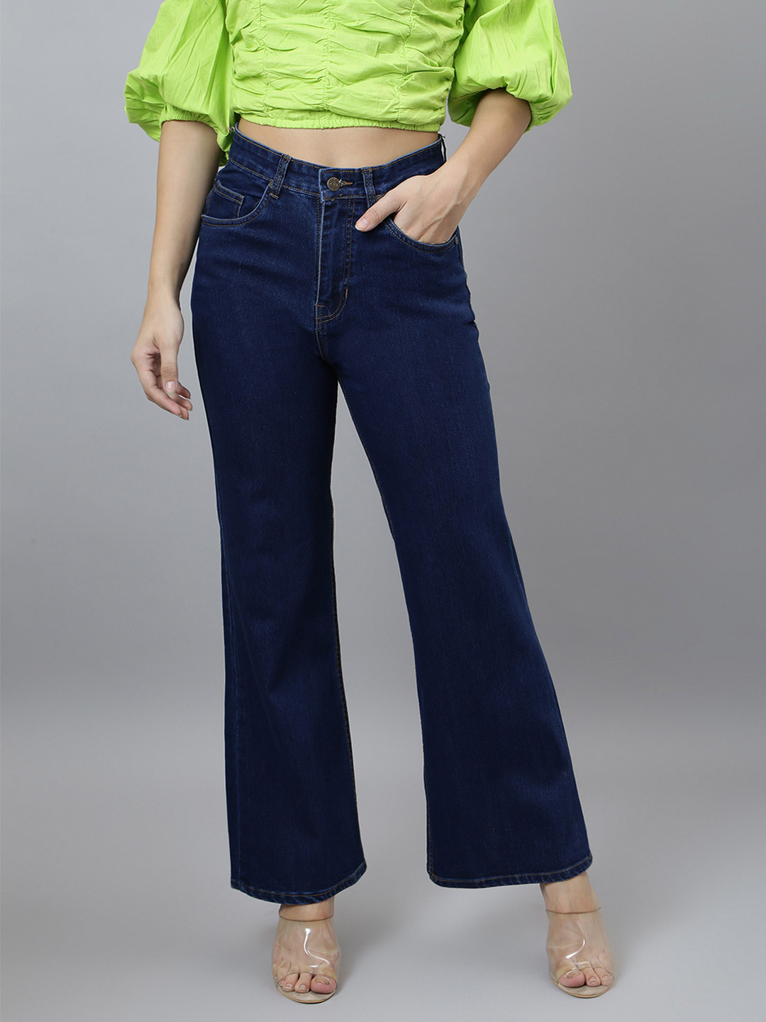 

Mast & Harbour Women Wide Leg High-Rise Stretchable Jeans, Blue