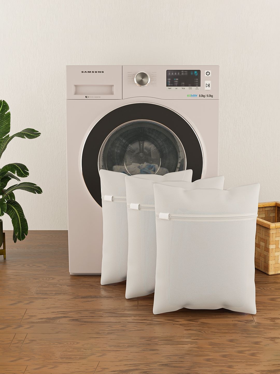 

Kuber Industries White 3 Pieces Reusable Rectangular Durable Laundry Bags With Zipper