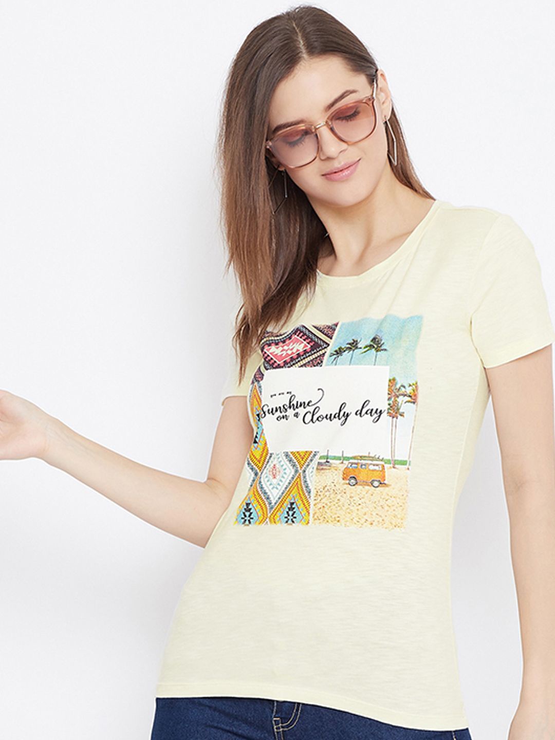 

Bishop Cotton Women Printed Cotton T-shirt, Yellow