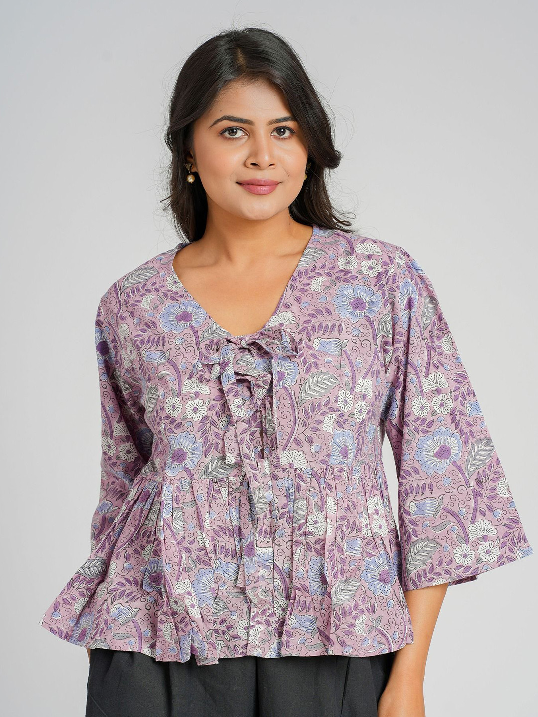 

Cotton Curio Women Cotton Block Printed Short Top, Purple