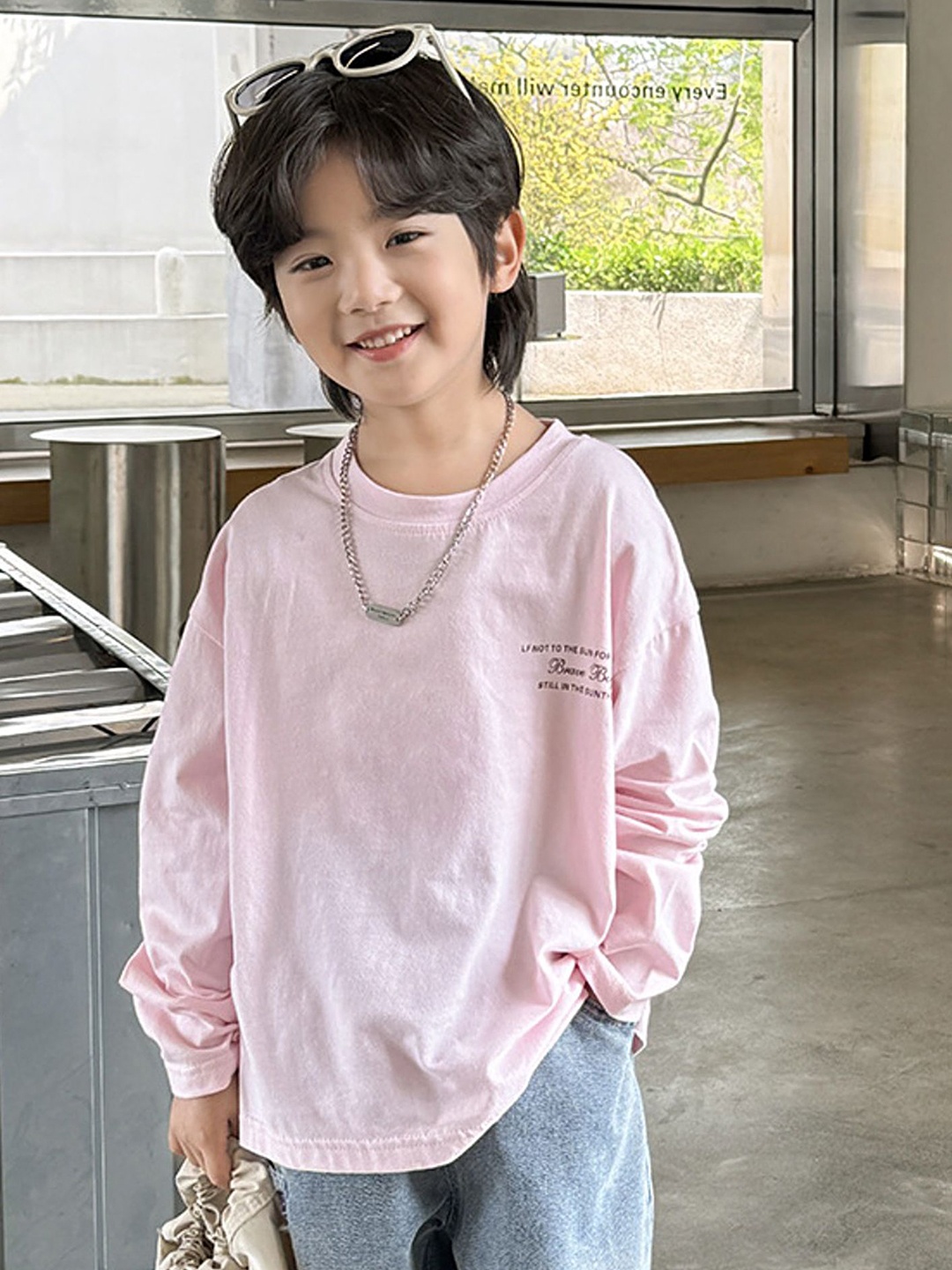 

LULU & SKY Boys Typography Printed Round Neck Cotton Relaxed Fit T-shirt, Pink