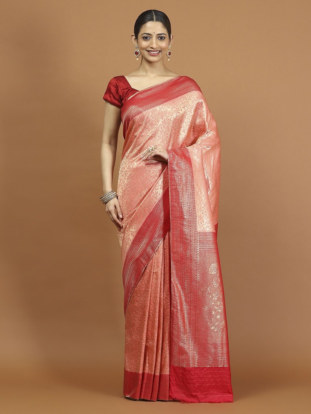 

Meena Bazaar Woven Design Zari Saree, Peach