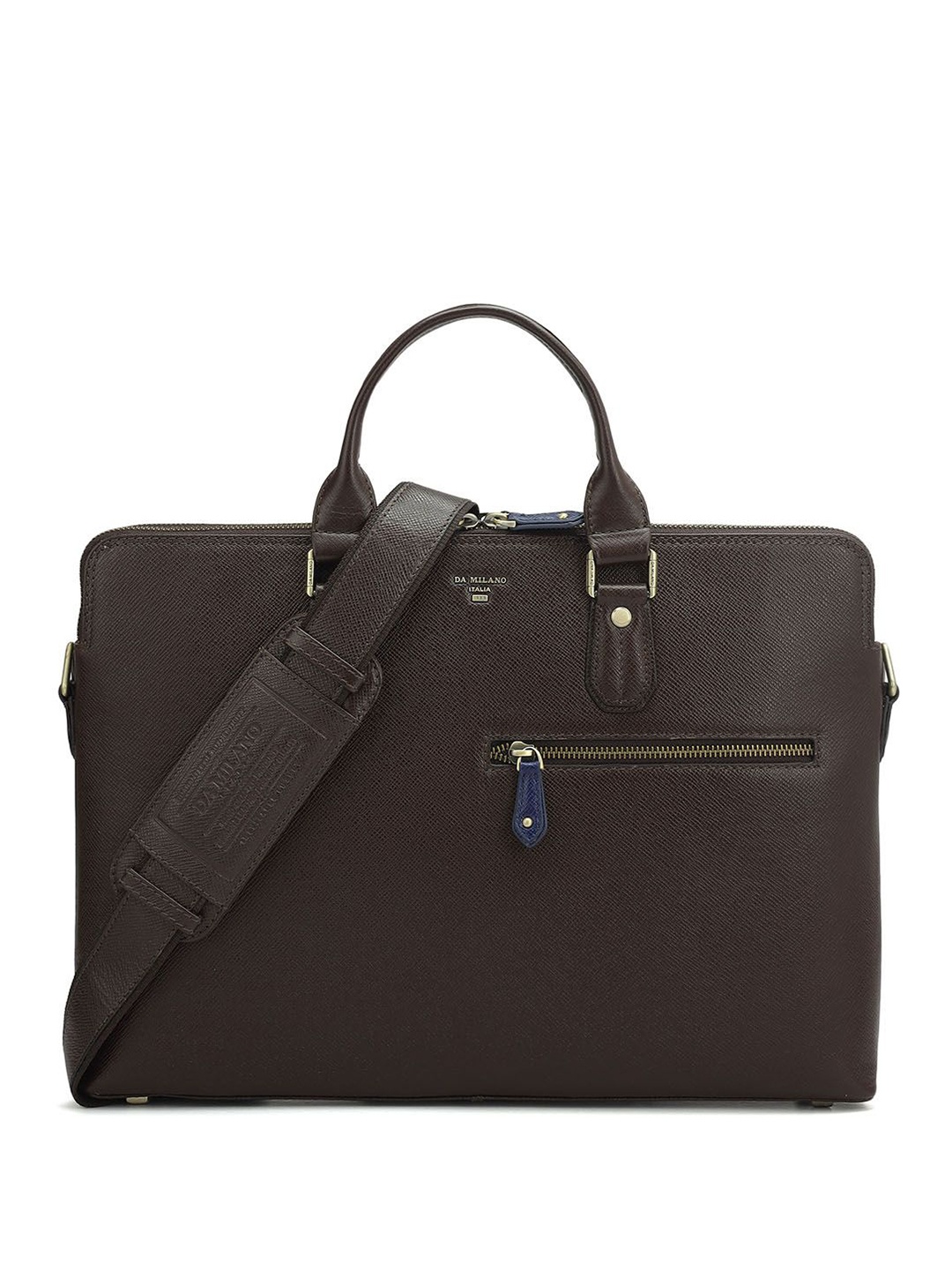 

Da Milano Men Textured Leather Laptop Bag, Brown