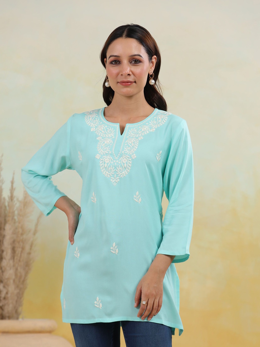 

KALINI Ethnic Motifs Embroidered Thread Work Kurti, Blue