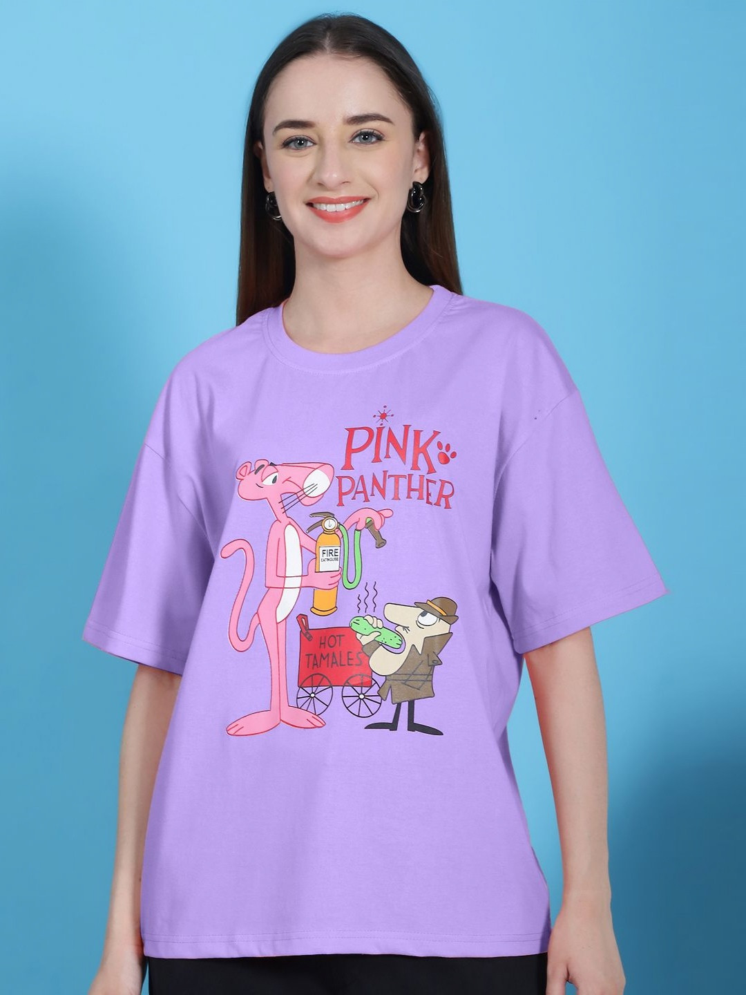 

Tromko Women Graphic Printed Round Neck Cotton Oversized T-shirt, Purple