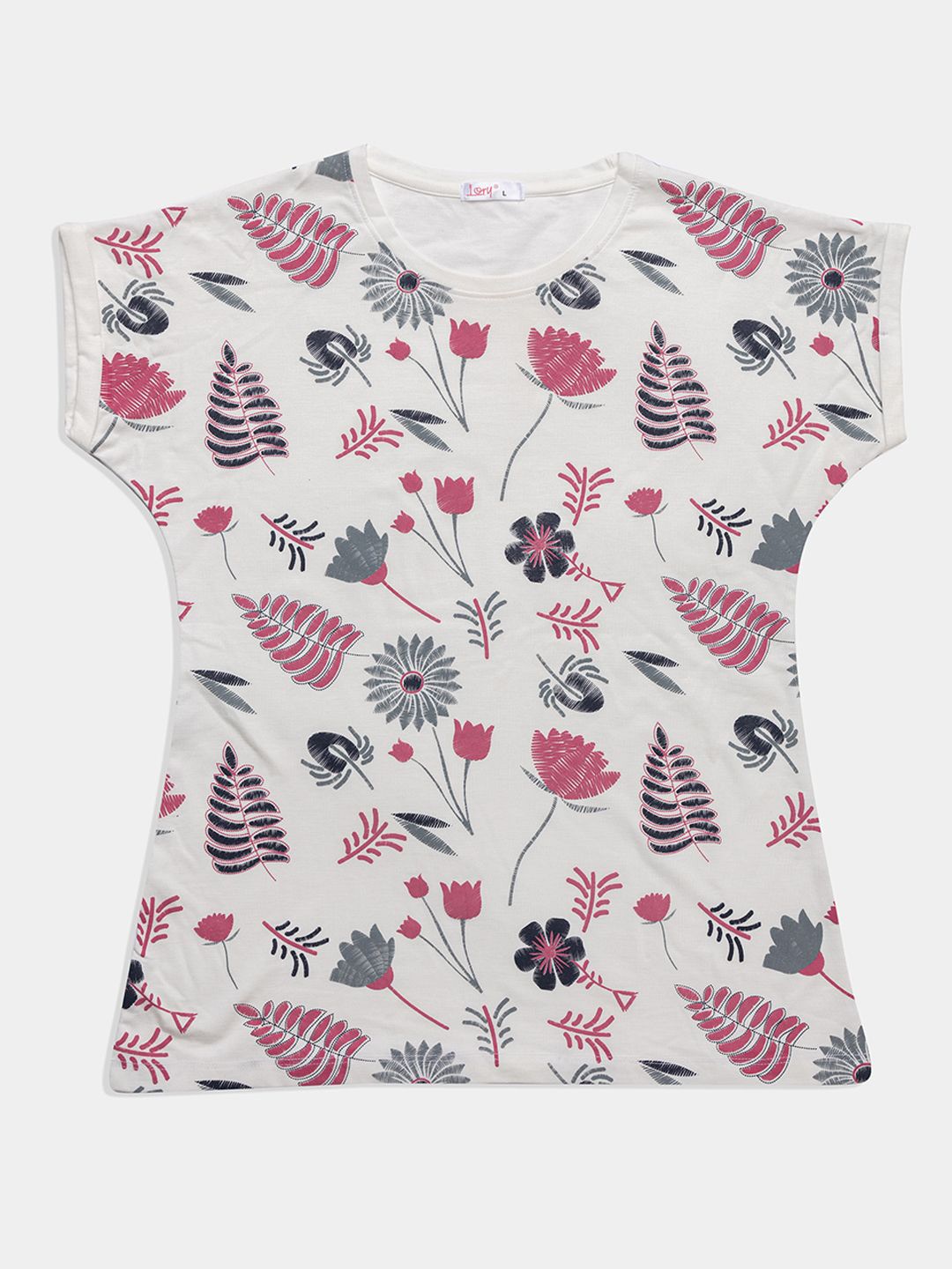 

GFO Floral Print Extended Sleeves Cotton Tshirt, White