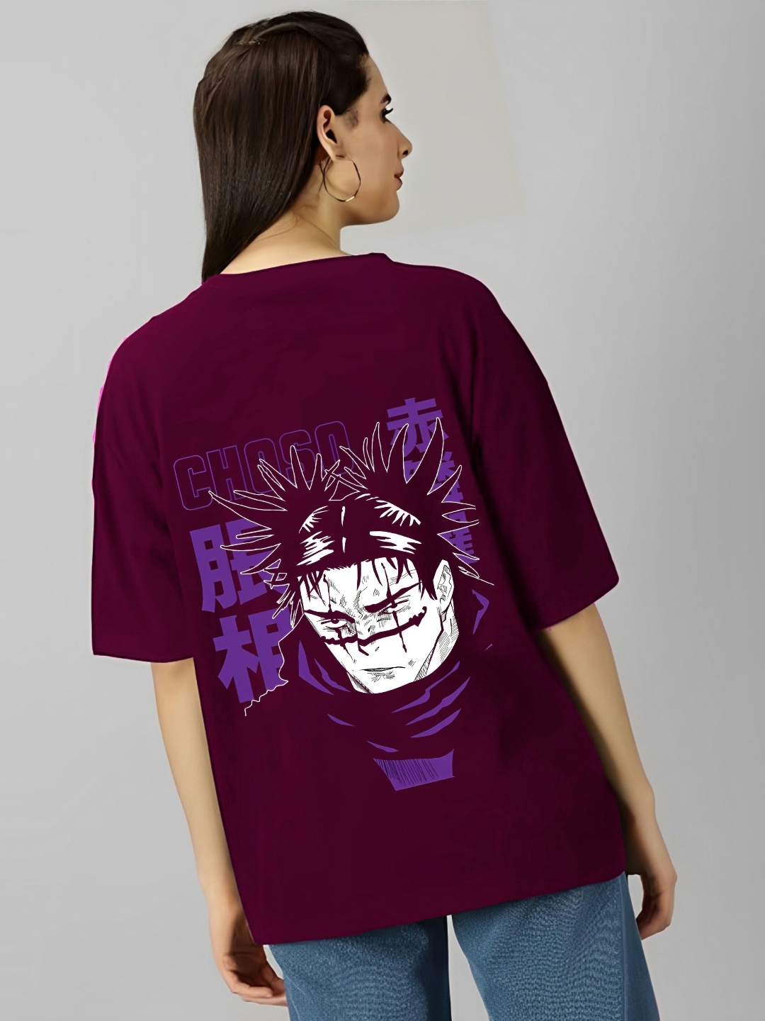 

kintu parantu Women Graphic Printed Round Neck Cotton Oversized T-shirt, Maroon