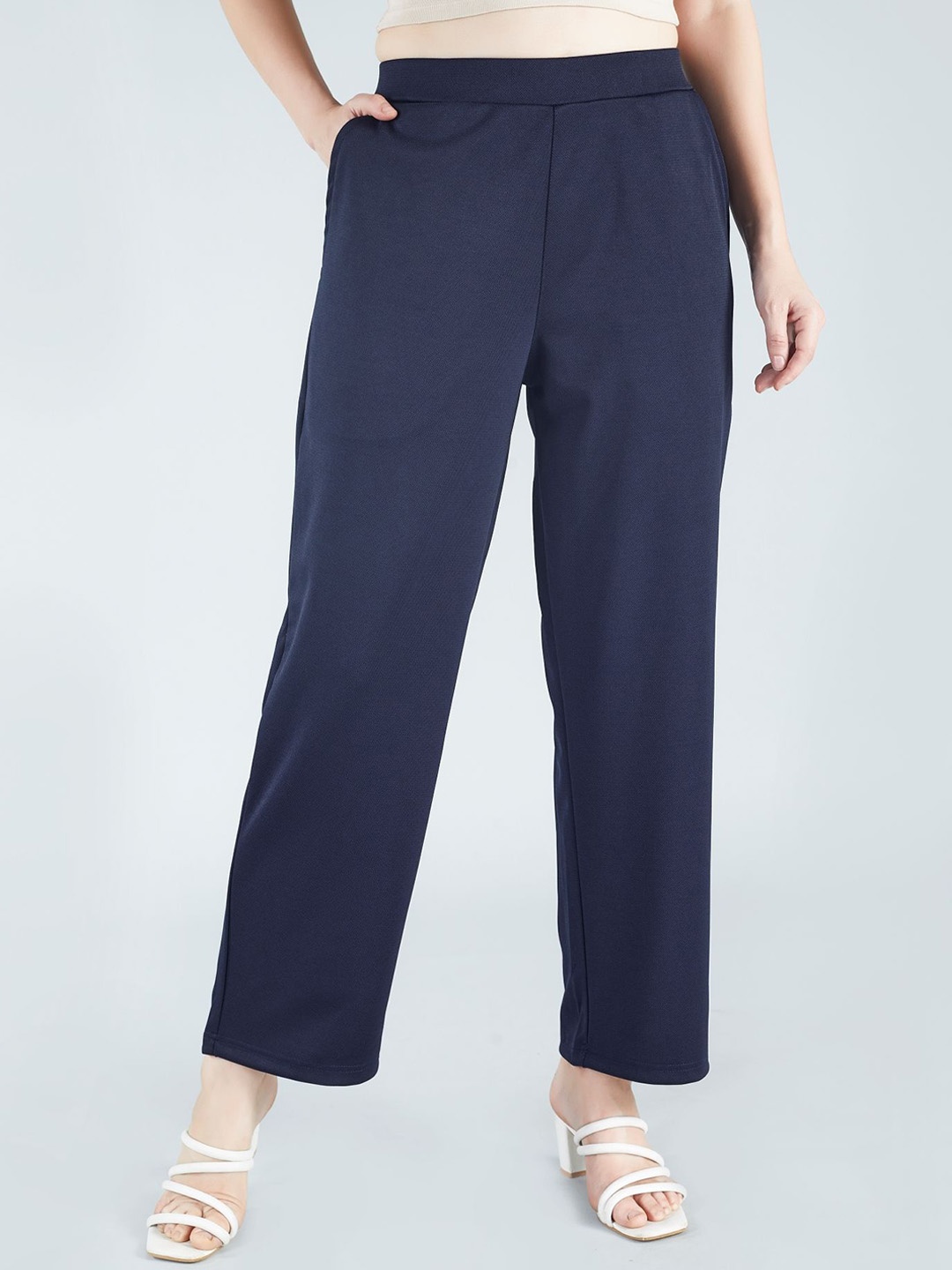 

HJ HASASI Women High-Rise Relaxed Straight Leg Parallel Trousers, Navy blue