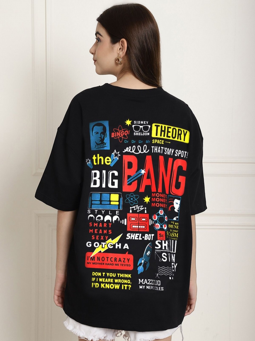 

Tromko Graphic Printed Round Neck Short Sleeves Cotton Oversized T-shirt, Black