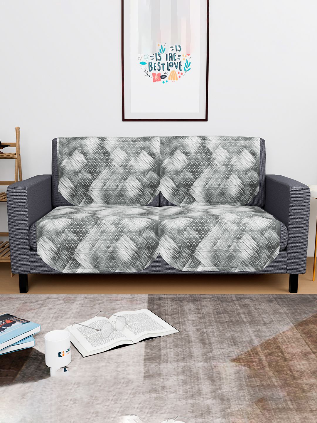 

Kuber Industries Grey & White 4 Pieces Printed Cotton Sofa Cover
