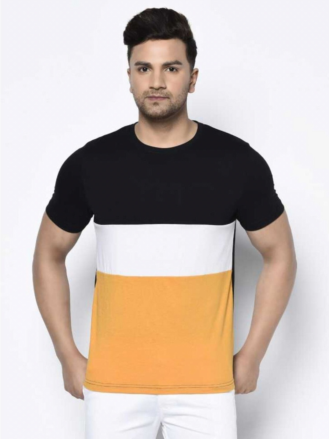 

Unicus Apparel Men Colourblocked Round Neck Cotton T-shirt, Black