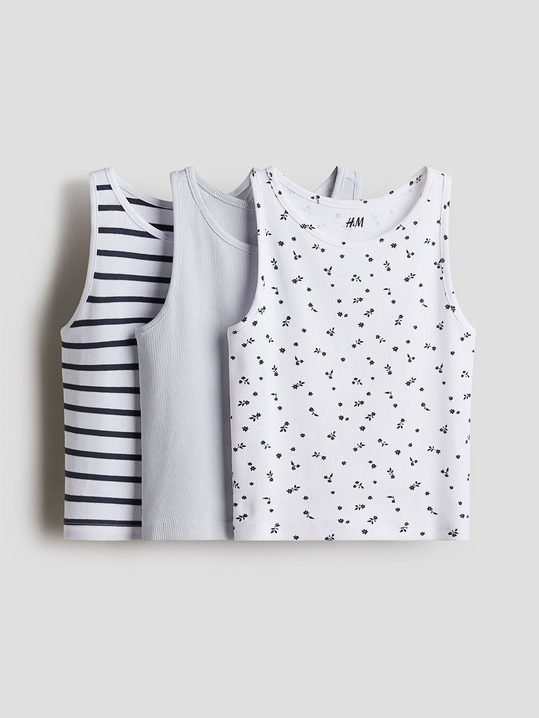 

H&M Girls 3-Pack Cotton Vest Tops, Blue