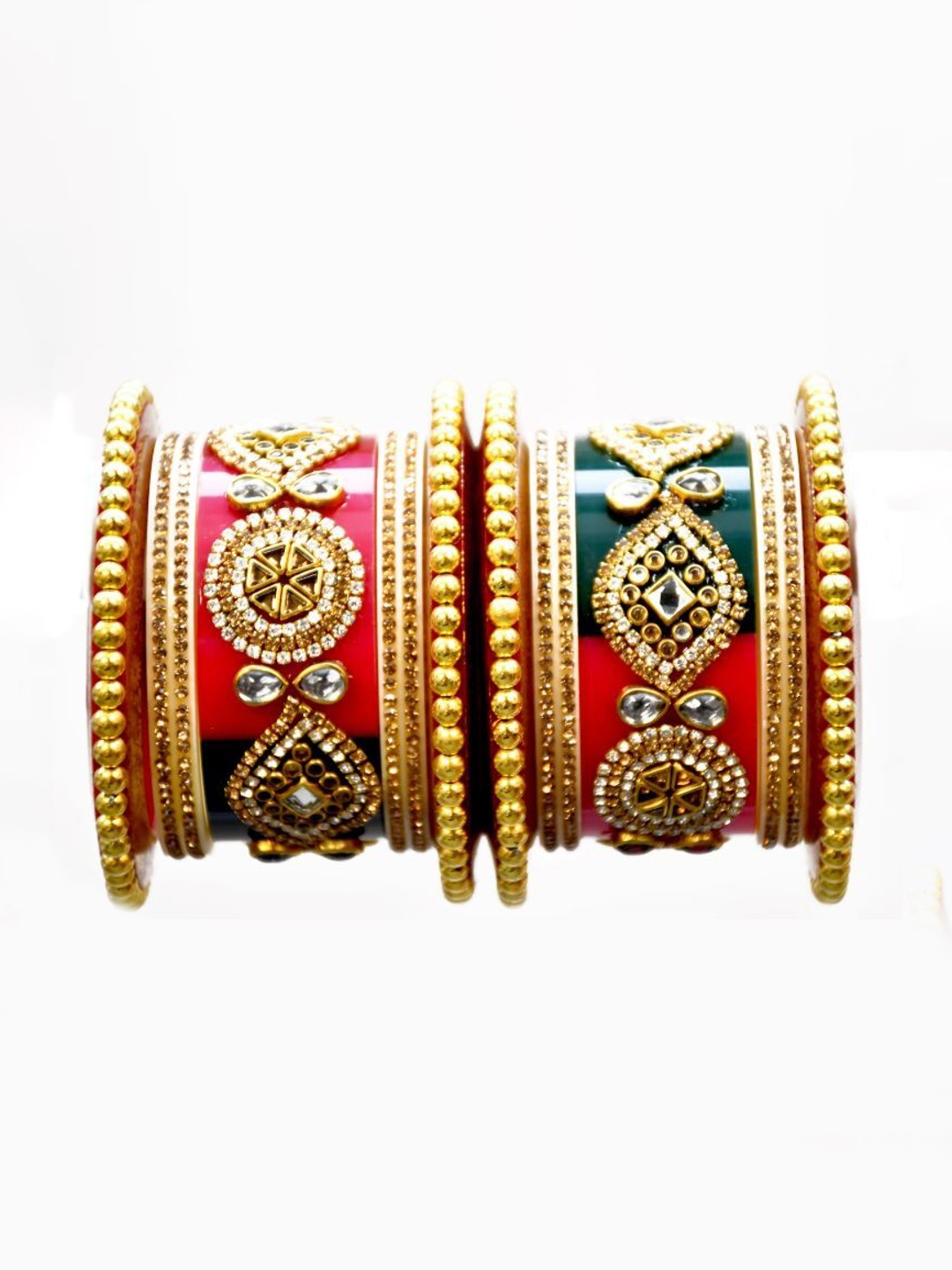 

Zindura Set Of 2 Gold Plated Crystal Cubic Zirconia Rhodium Studded Chudas Bangles