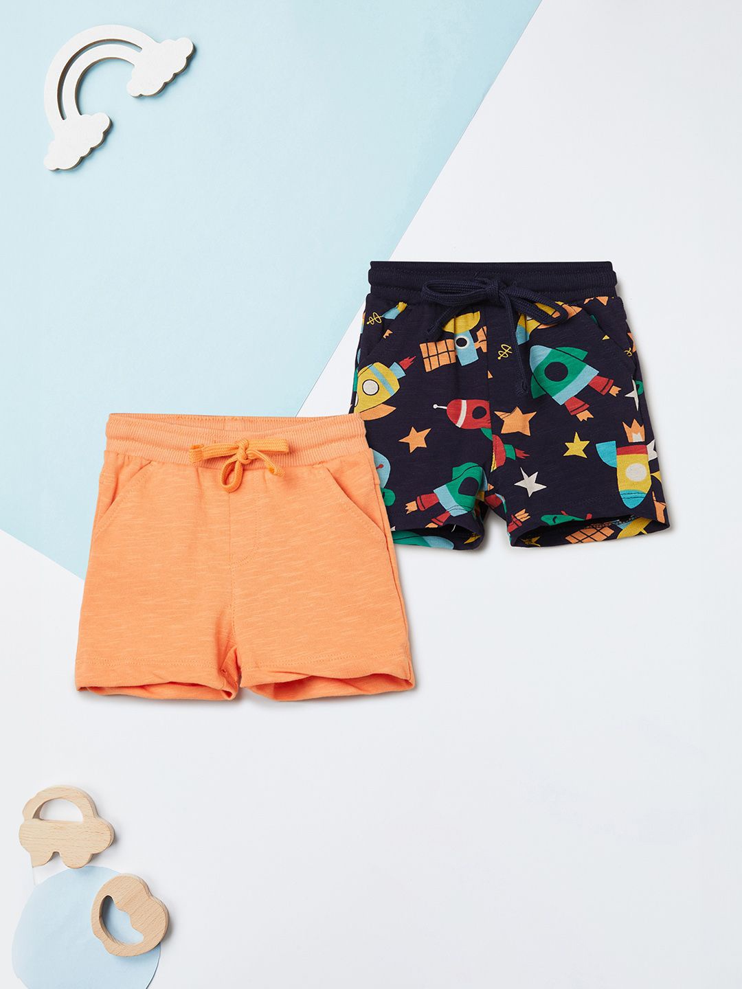 

max Boys Pack Of 2 Printed Mid-Rise Shorts, Blue