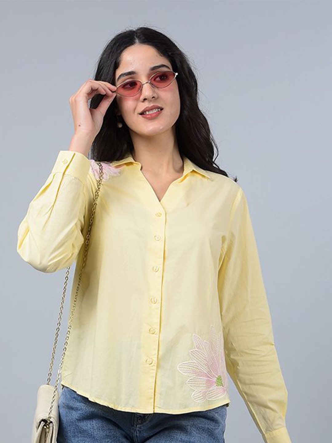 

Crimsoune Club Slim Fit Floral Printed Cotton Shirt, Yellow