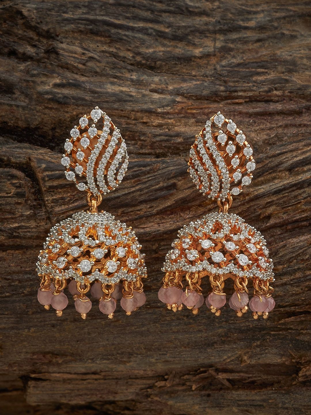 

Kushal's Fashion Jewellery Gold Plated Zircon Studded Dome Shaped Jhumkas Earrings
