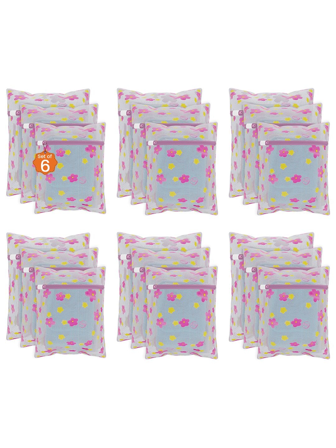 

Kuber Industries Pink 18 Pieces Sunflower Printed Reusable Laundry Bags With Zipper