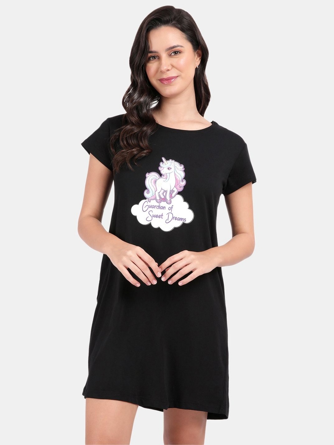 

SNAPPY B Women Graphic Printed Round Neck Cotton T-shirt, Black