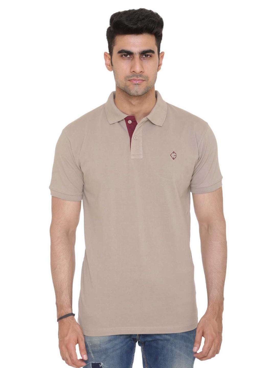 

Colors and Blends Polo Collar Cotton T-shirt, Beige