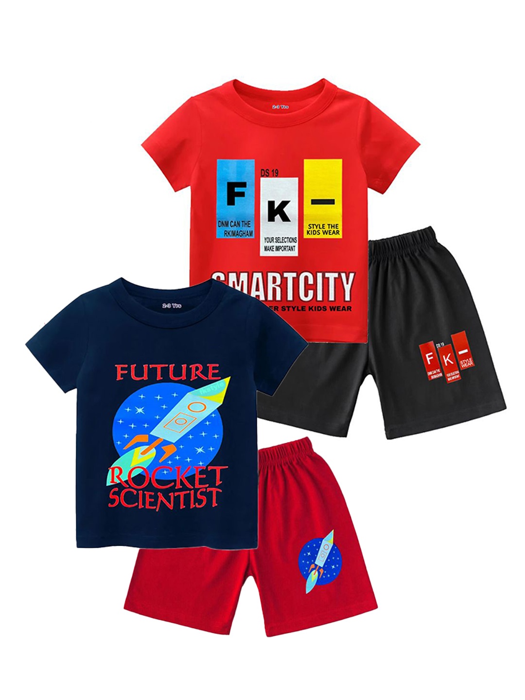 

Tik Tok WEARS Boys Pack Of 2 Graphic Printed Pure Cotton T-shirt With Shorts, Red