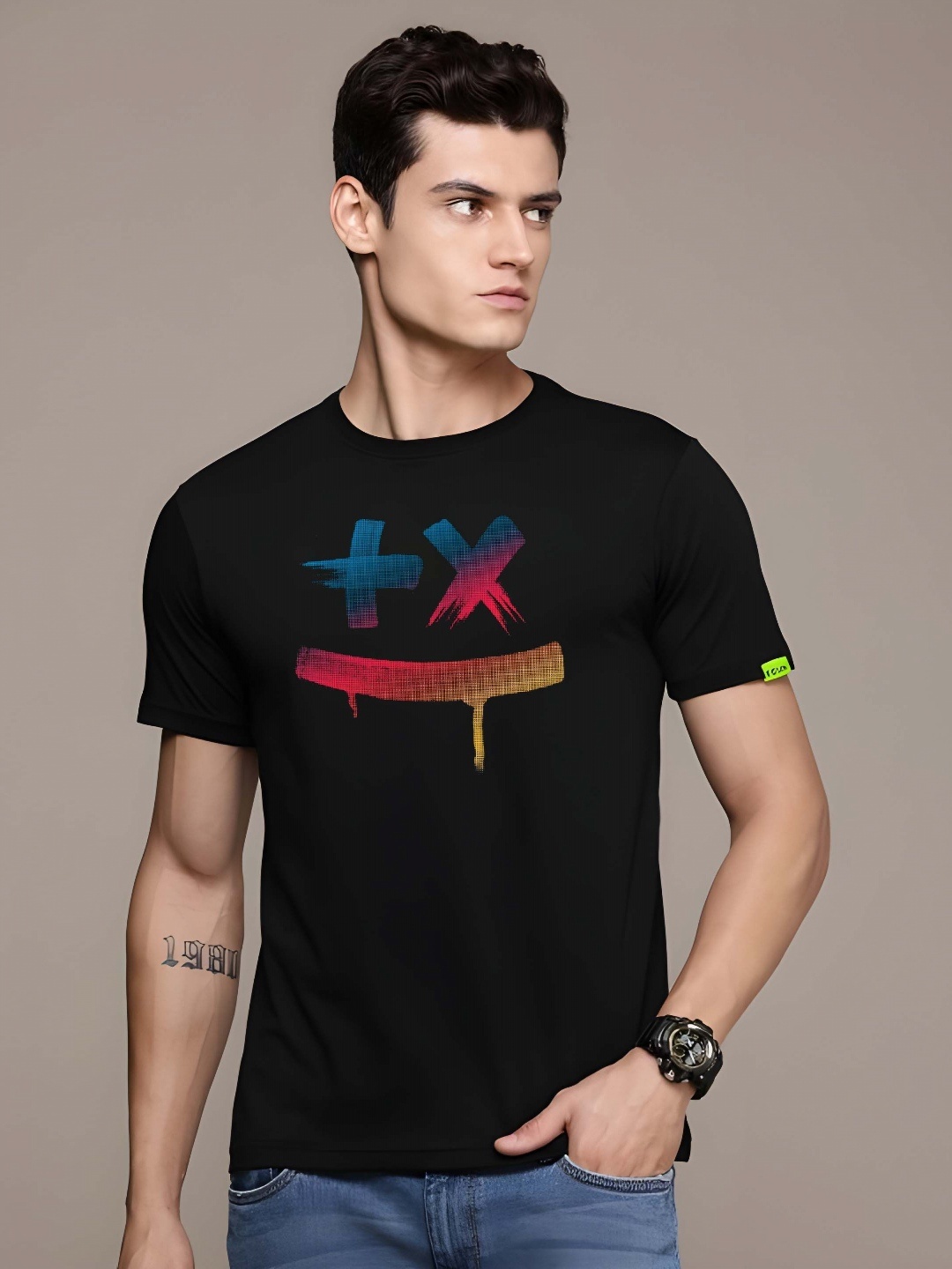 

THE BEETEL HOUSE Men Graphic Printed Round Neck Cotton T-shirt, Black