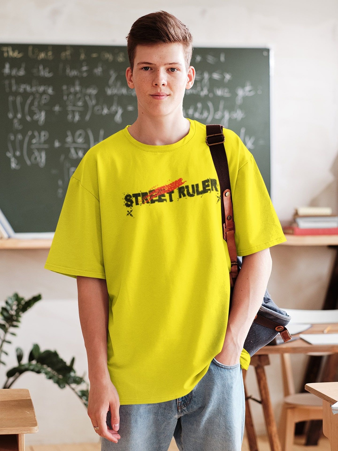 

Edyssa Men Graphic Printed Round Neck Cotton Oversized T-shirt, Yellow