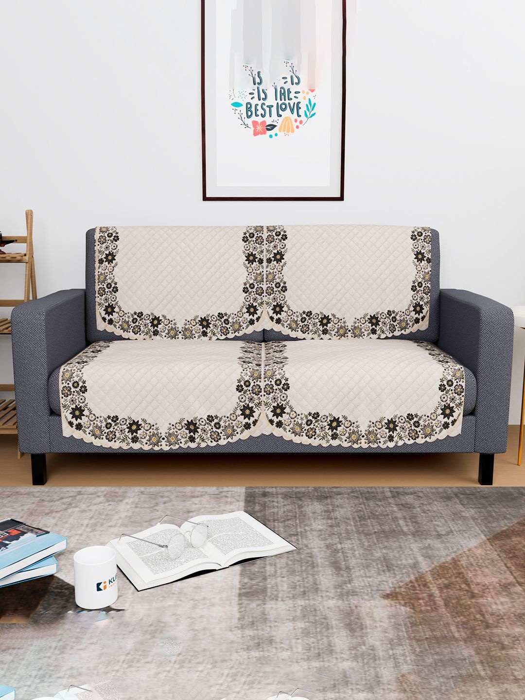 

Kuber Industries Cream-Coloured & Grey 4 Pieces Printed Sofa Cover