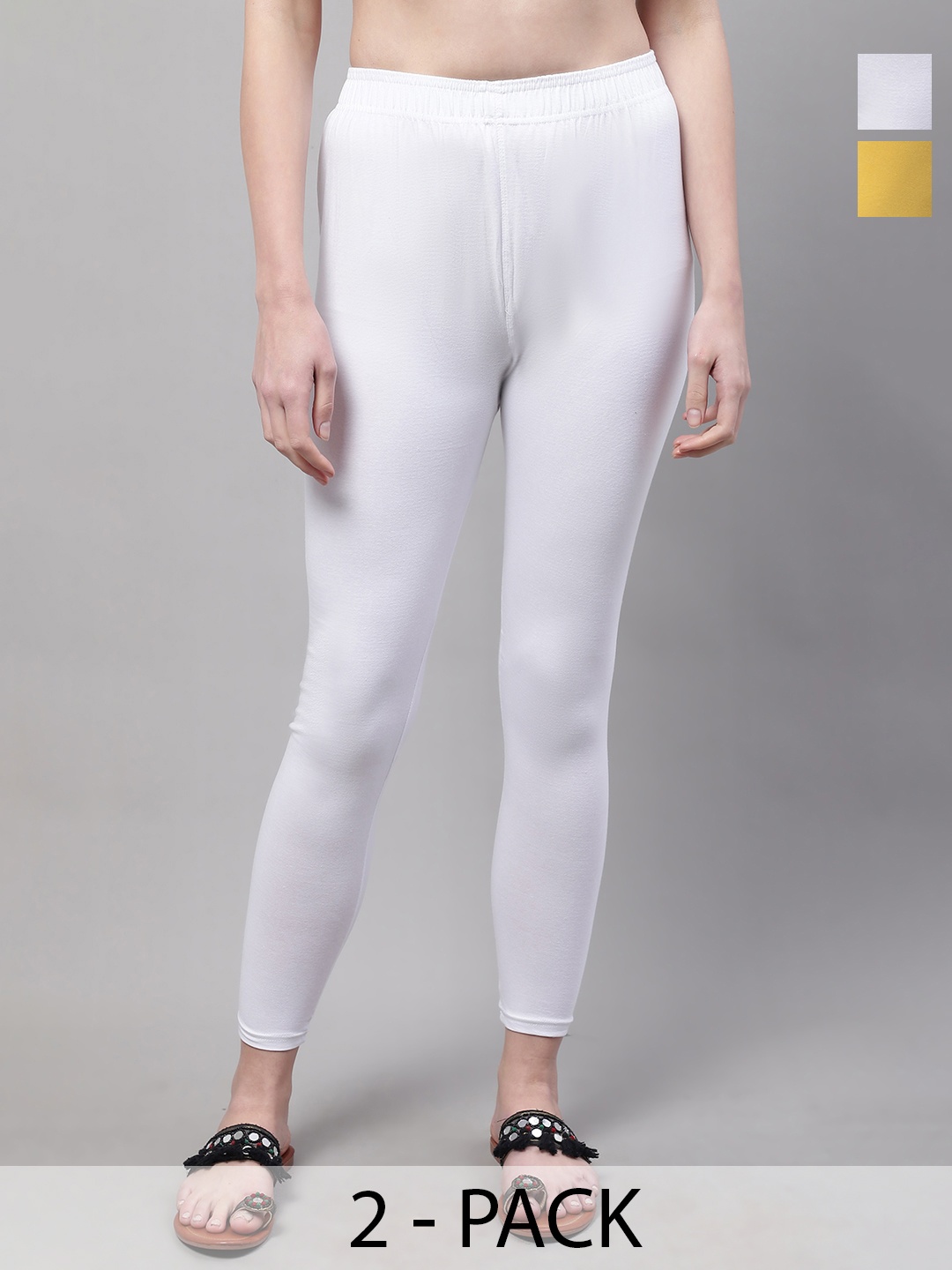

Valles365 by S.C. Pack Of 2 Mid-Rise Cotton Ankle-Length Leggings, White