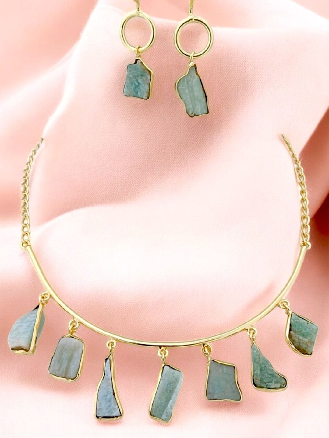 

TISHUL JEWELS Gold-Plated Stone-Studded Enamelled Jewellery Set