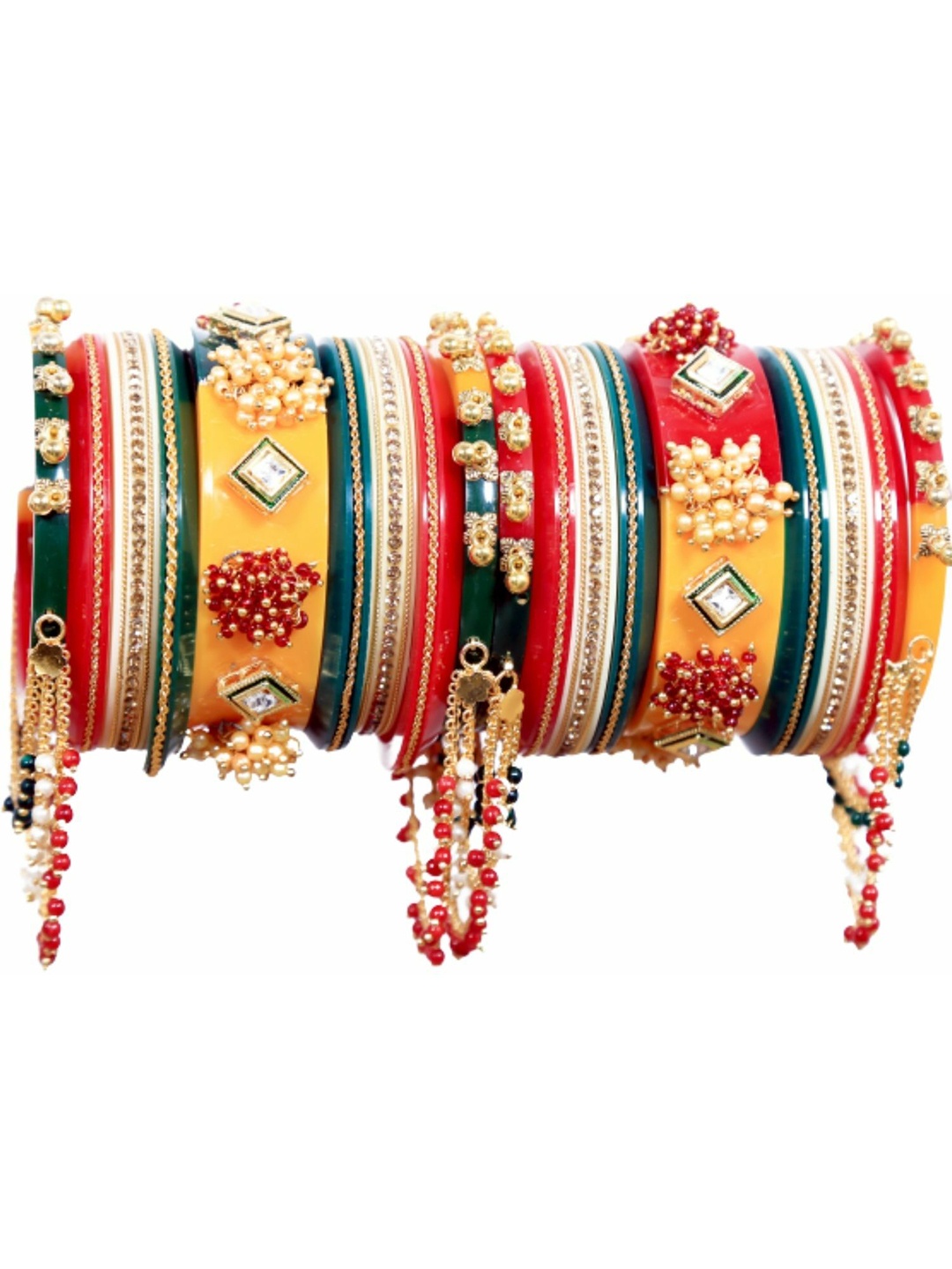 

Zindura Set Of 2 Gold-Plated Stone-Studded & Pearl Beaded Chuda Bangles