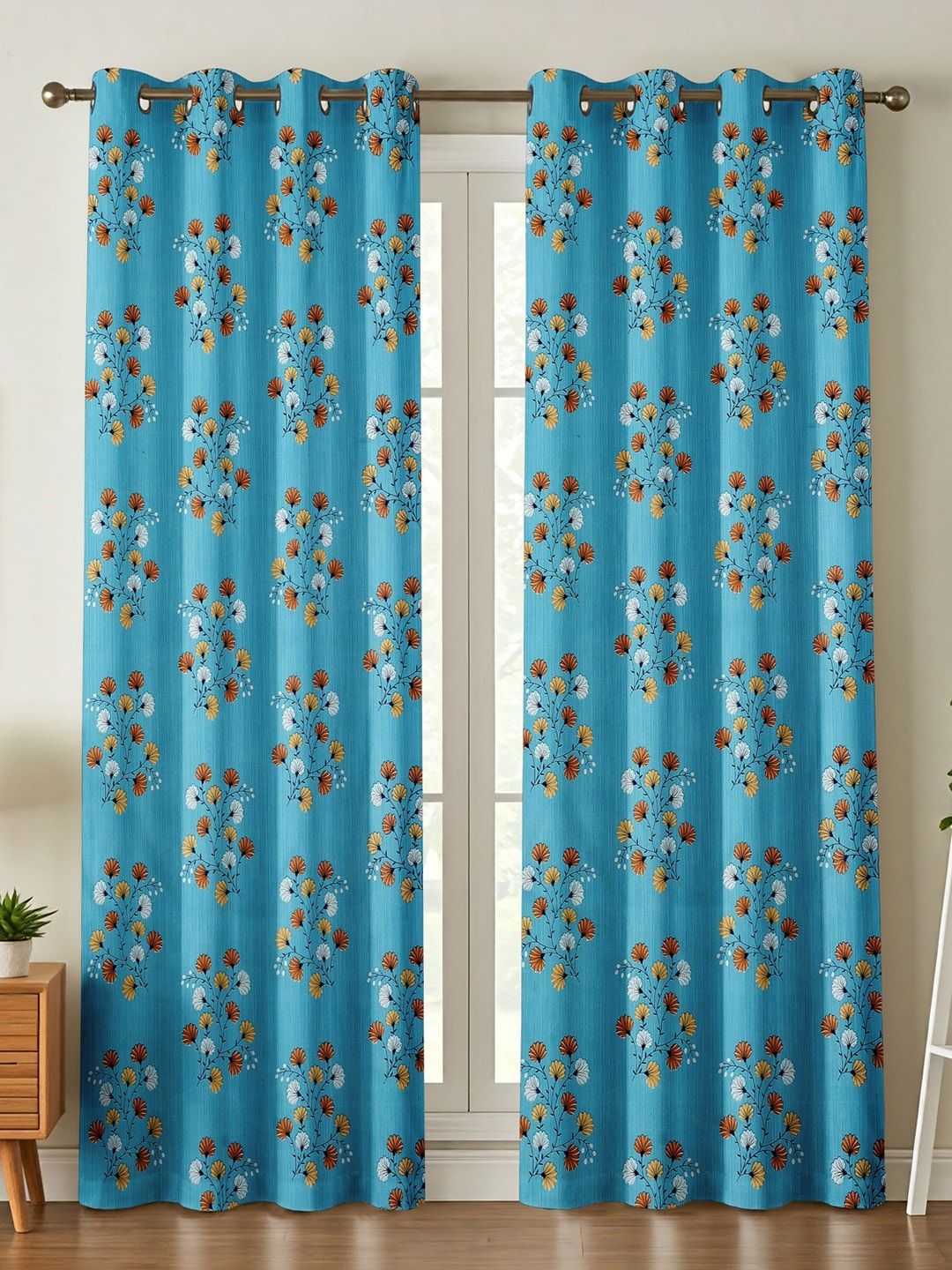 

Galaxy Home Decor Blue 2 Pieces Floral Printed Long Door Curtain