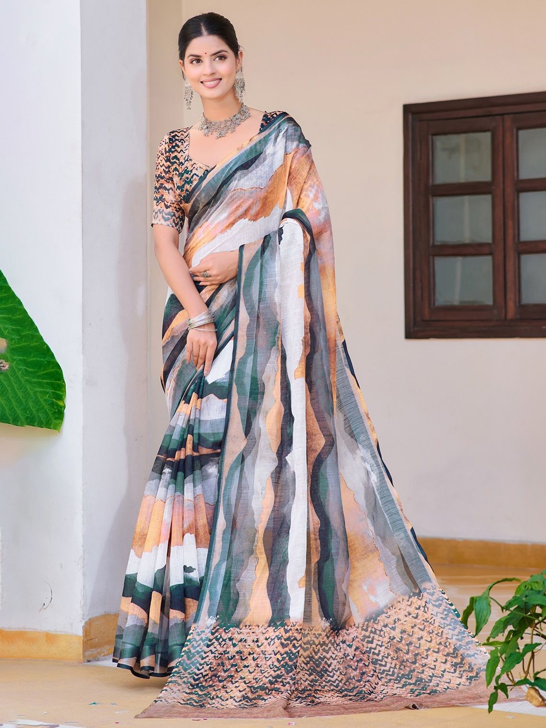 

Sarvada Printed Pure Cotton Saree, Green
