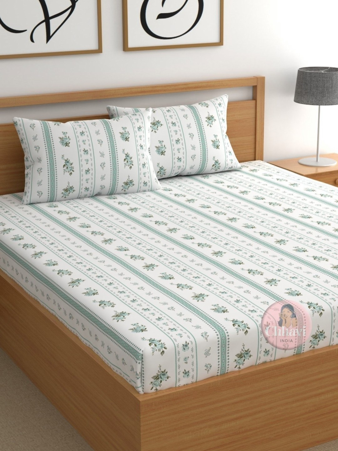 

CHHAVI INDIA White & Blue Floral 210 TC Microfiber Queen Bedsheet Set 2.50 m x 2.25 m