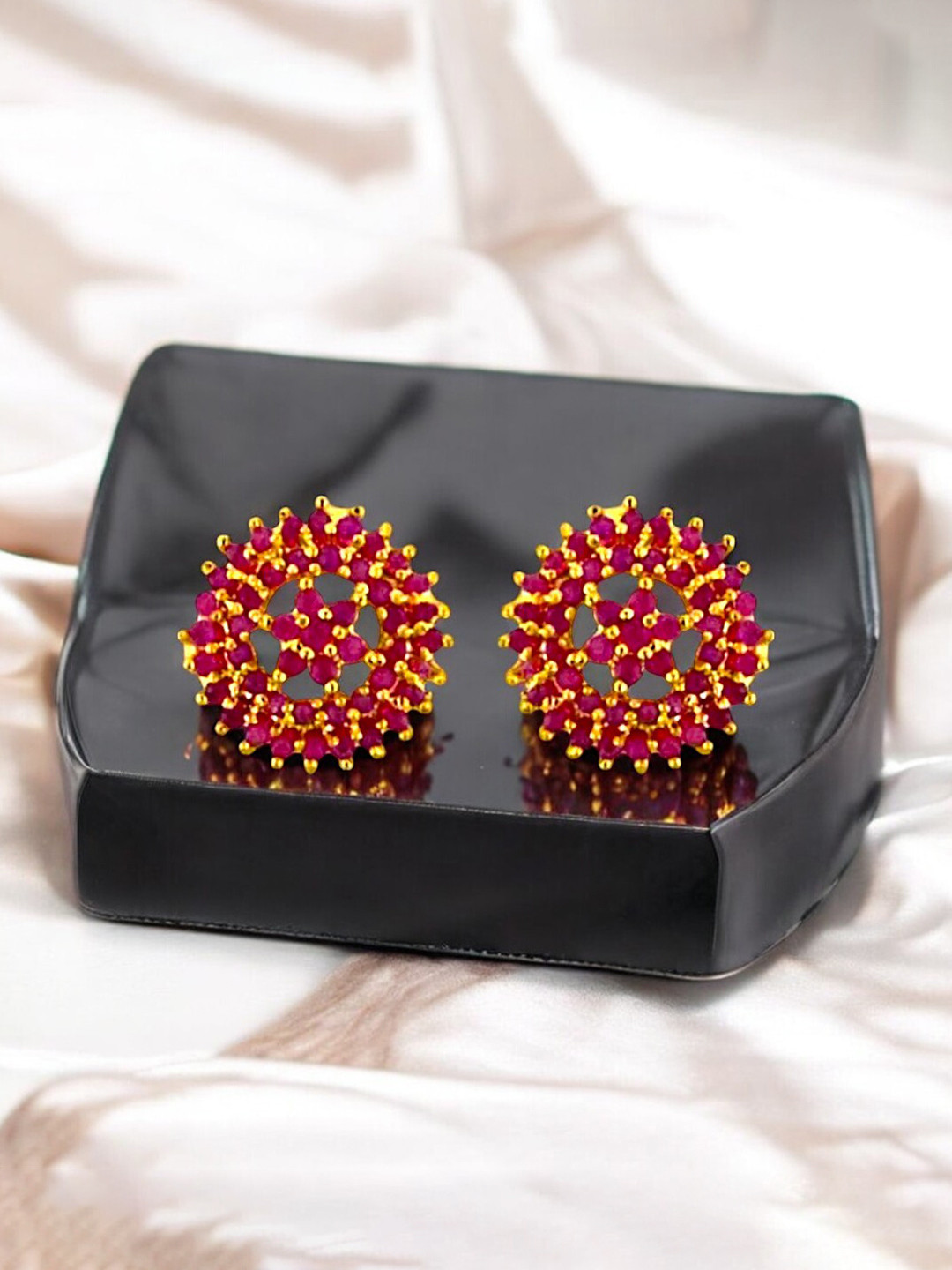 

Sri Jagdamba Pearls Dealer Gold-Plated CZ Studded Contemporary Studs Earrings