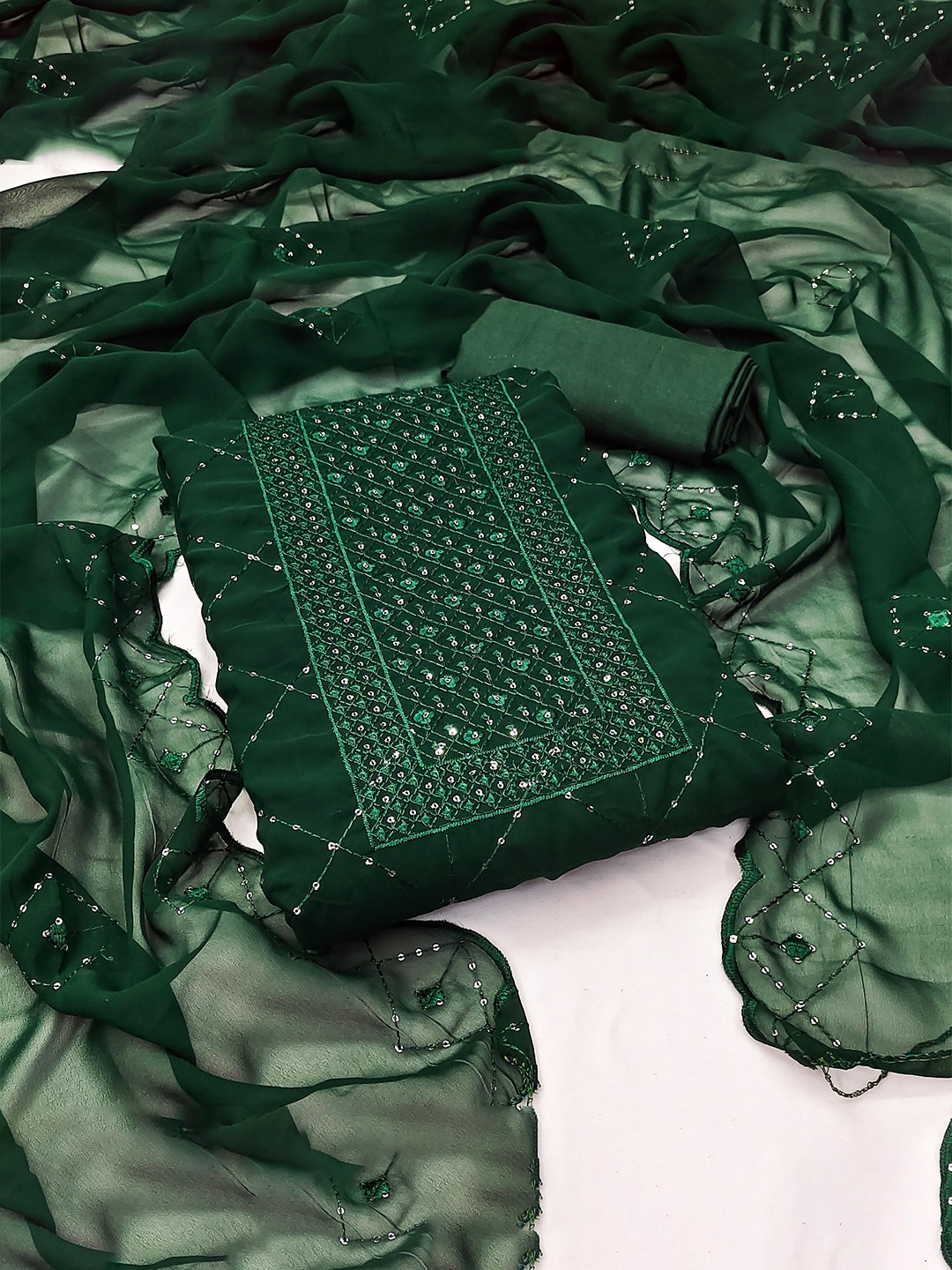 

SHADOW & SAINING Embroidered Silk Georgette Unstitched Dress Material, Green