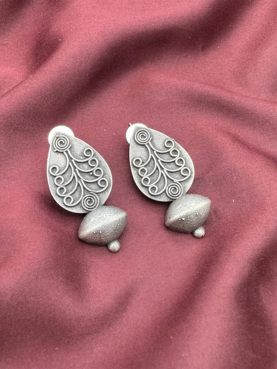 

Sangria Brass Plated Oxidized Contemporary Shaped Studs, Silver