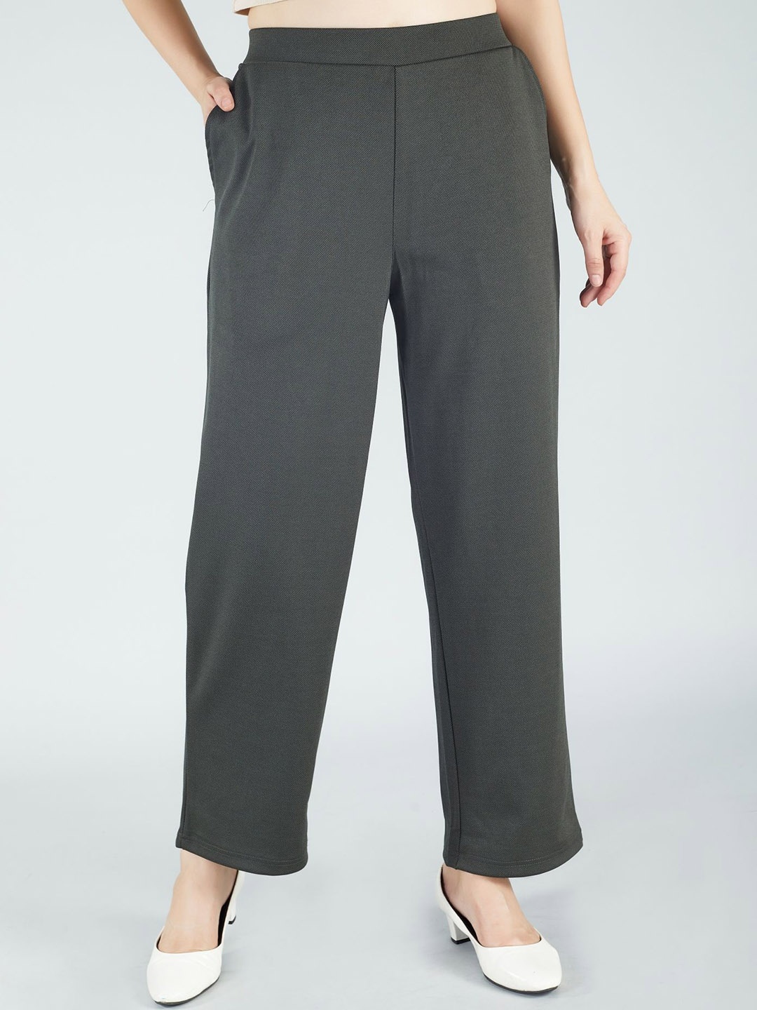 

HJ HASASI Women Relaxed Straight Leg Straight Fit Flat-Front Trouser, Olive