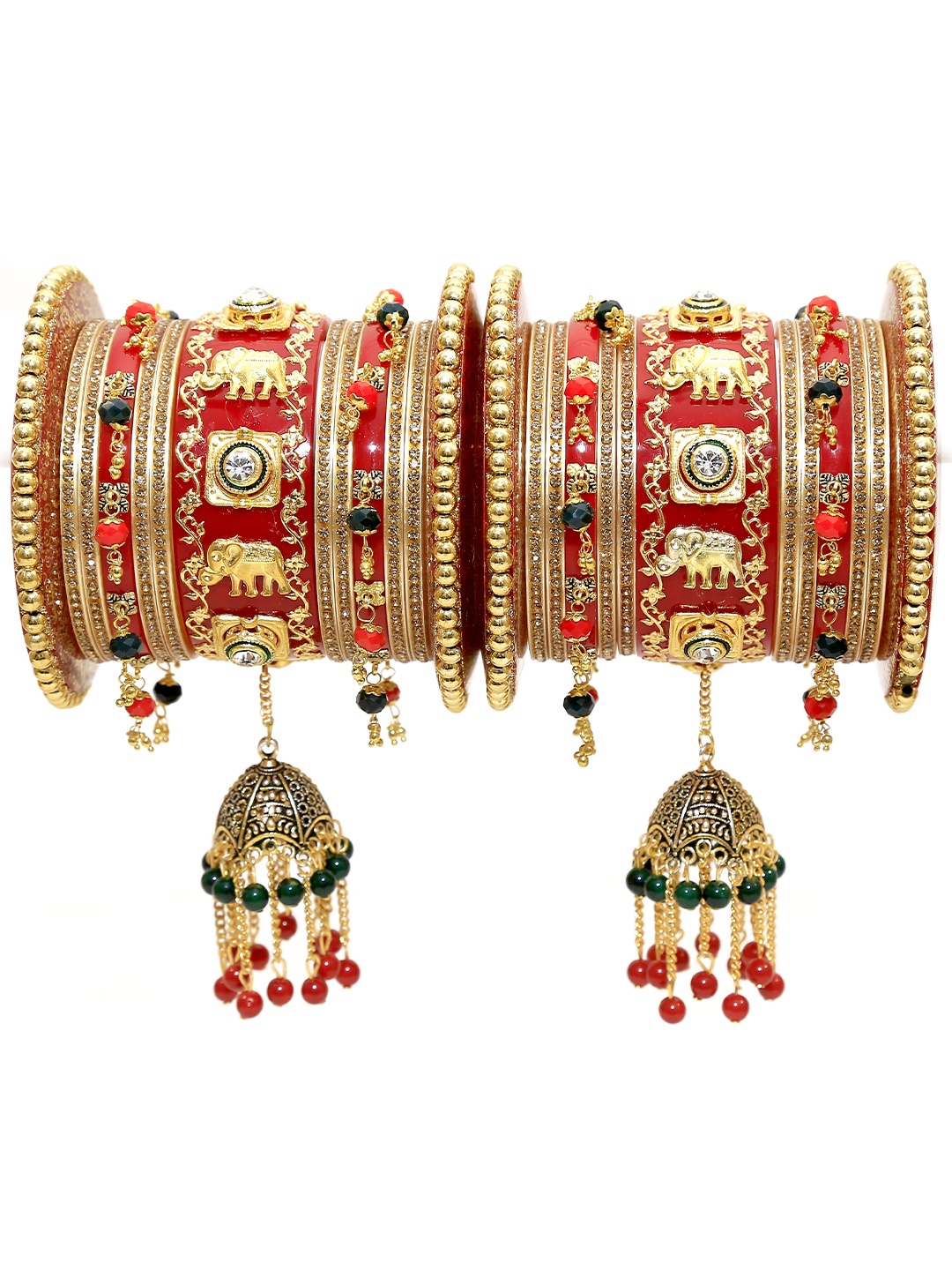 

Zindura Set Of 2 Gold-Plated Stone-Studded & Beaded Bangles